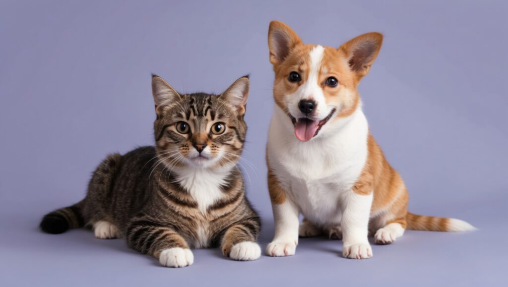 A cat and dog sitting together